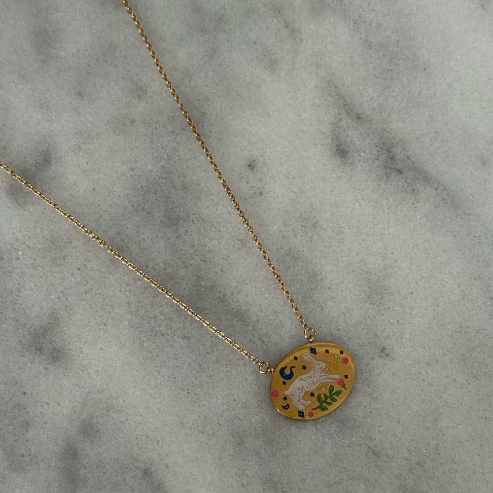 Gold Rabbit Floral Folk Pendant Necklace 

Brand New - Picture 2 of 6